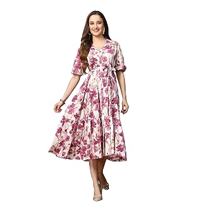Stylum Womens Floral Printed Cotton Flared Dress