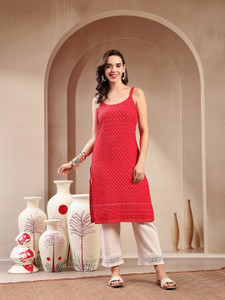 Stylum Women Chikan Embroidery Straight Kurta