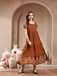 Stylum Women Tiered Brown Maxi Full Length