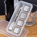 Styxon Whiskey Stones 4 Pcs Stainless Steel Ice Cubes Reusable, Chilling Whiskey Rocks For Drinks With Tongs & Freezer Storage Tray For Whiskey Wine Beverage, Gift Sets For Men (Set Of 4) - Silver