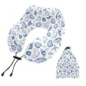 SUABO Travel Neck Pillow, Blue White Seashells Memory Foam Pillow Neck Pillow for Airplane Car Home Recliner Use