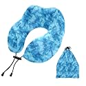 SUABO Travel Neck Pillow, Tie Dye Blue Pattern Memory Foam Pillow Neck Pillow for Airplane Car Home Recliner Use