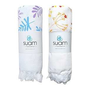 suam aruba cotton towel - 100 cotton  quick absorption for beach pool travel spa amp yoga  printed cotton towel - standard size lavender amp saffron pack of 2