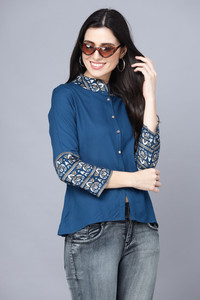 SUBH LAXMI Casual Printed Women Blue Top