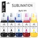 Sublimation Ink 5X100ML for EcoTank Supertank Inkjet Printer ET-2400 ET-2800 ET-2803 ET-2720 ET-2760 ET-2850 ET-4800 ET-3760 ET-15000 Heat Press Transfer for Mugs T-Shirts (Autofill/ICC-Free/Anti-UV)