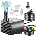 Submersible Pump, Small Fountain Pump with Tubing, Submersible Water Pump for Aquarium Fish Tank Indoor or Outdoor Pond Fountain Hydroponics Statuary (5W 95GPH, With Led Light)