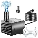 Submersible Pump, Small Fountain Pump with Tubing, Submersible Water Pump for Aquarium Fish Tank Indoor or Outdoor Pond Fountain Hydroponics Statuary (5W 95GPH, No Led Light)
