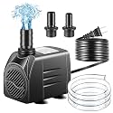 Submersible Pump, Small Fountain Pump with Tubing, Submersible Water Pump for Aquarium Fish Tank Indoor or Outdoor Pond Fountain Hydroponics Statuary (25W 400GPH, No Led Light)