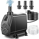 Submersible Pump, Small Fountain Pump with Tubing, Submersible Water Pump for Aquarium Fish Tank Indoor or Outdoor Pond Fountain Hydroponics Statuary (80W 1700GPH, No Led Light)