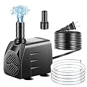 Submersible Pump, Small Fountain Pump with Tubing, Submersible Water Pump for Aquarium Fish Tank Indoor or Outdoor Pond Fountain Hydroponics Statuary (10W 160GPH, No Led Light)