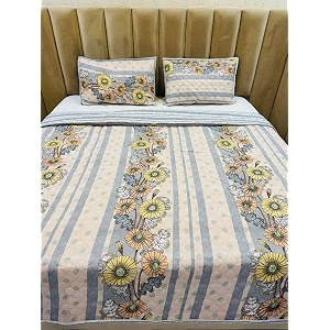premium cotton feel quilted bedcover for double bed king size with 2 quilted pillow covers - decorative bed cover bedspread bedsheet grey flowers