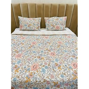 premium cotton feel quilted bedcover for king size bed with 2 pillow covers - decorative bed coverquilted bedspread bedsheet aqua leaves