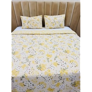 premium cotton feel quilted bedcover for king size bed with 2 pillow covers - decorative bed coverquilted bedspread bedsheet aqua leaves