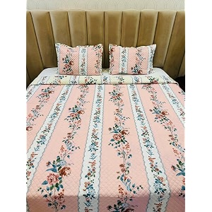 premium cotton feel quilted bedcover for double bed king size with 2 quilted pillow covers - decorative bed coverquilted bedspread bedsheet pink pearl