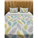 Premium Cotton Feel Quilted Bedcover for King Size Bed with 2 Pillow Covers - Decorative Bed Cover/Quilted Bedspread Bedsheet, Aqua Leaves