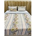 Premium Cotton Feel Quilted Bedcover for Double Bed King Size with 2 Quilted Pillow Covers - Decorative Bed Cover Bedspread Bedsheet, (Grey Flowers)