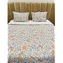 Premium Cotton Feel Quilted Bedcover for King Size Bed with 2 Pillow Covers - Decorative Bed Cover/Quilted Bedspread Bedsheet, Aqua Leaves