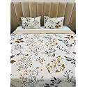 Premium Cotton Feel Quilted Bedcover for Double Bed King Size with 2 Quilted Pillow Covers - Decorative Bed Cover/Quilted Bedspread Bedsheet, (Off-White Jungle)