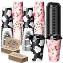 Suclain 50 Sets Halloween Disposable Coffee Cups with Lids & Sleeves, 16 oz Cute Ghost Pumpkin Pattern Paper Cups for Hot Cold Drinks Trick or Treat Party Supplies