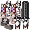 Suclain 50 Sets Halloween Disposable Coffee Cups with Lids & Sleeves, 16 oz Ghost Checkerboard Pattern Paper Cups for Hot Cold Drinks Trick or Treat Party Supplies
