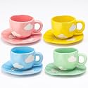 Suclain Set of 4 Cloud Ceramic Mug with Saucers 10 oz Pastel Ceramic Coffee Mug Porcelain Coffee Cup for Tea Milk Latte for Home Office, Gift & Daily Use (Cloud)