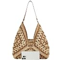 Straw Hobo Bag for Women 2025 Boho Woven Beach Purse Large Summer Straw Tote with Lining Black Raffia Shoulder Bag for Vacation Travel &amp; Daily Use (Khaki 1)