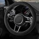Suede Steering Wheel Cover with Upgraded Silicone Inner Ring, Anti Heat, Breathable, Anti-Slip, Leather Universal 14.5 to 15 inch Steering Wheel Cover (Black, Handwoven Craft)