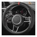 Suede Steering Wheel Cover with Upgraded Silicone Inner Ring, Anti Heat, Breathable, Anti-Slip, Leather Universal 14.5 to 15 inch Steering Wheel Cover (Black and Red, Partial Genuine Leather)
