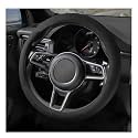 Suede Steering Wheel Cover with Upgraded Silicone Inner Ring, Anti Heat, Breathable, Anti-Slip, Leather Universal 14.5 to 15 inch Steering Wheel Cover (Black, Embossed Pattern)
