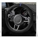 Suede Steering Wheel Cover with Upgraded Silicone Inner Ring, Anti Heat, Breathable, Anti-Slip, Leather Universal 14.5 to 15 inch Steering Wheel Cover (Black and Blue, Solid)