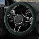 Suede Steering Wheel Cover with Upgraded Silicone Inner Ring, Anti Heat, Breathable, Anti-Slip, Leather Universal 14.5 to 15 inch Steering Wheel Cover (Green, Handwoven Craft)