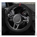 Suede Steering Wheel Cover with Upgraded Silicone Inner Ring, Anti Heat, Breathable, Anti-Slip, Leather Universal 14.5 to 15 inch Steering Wheel Cover (Black and Red, Solid)