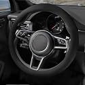 Suede Steering Wheel Cover with Upgraded Silicone Inner Ring, Anti Heat, Breathable, Anti-Slip, Leather Universal 14.5 to 15 inch Steering Wheel Cover (Black, Solid)