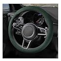 Suede Steering Wheel Cover with Upgraded Silicone Inner Ring, Anti Heat, Breathable, Anti-Slip, Leather Universal 14.5 to 15 inch Steering Wheel Cover (Green, Embossed Pattern)