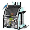Bird Carrier Bag with Indestructible Stainless Steel Mesh, Bird Travel Cage with Stand, Easy to Clean Backpack for Parrot, Portable Bird Travel Bag, Green