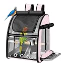 Bird Carrier Bag with Indestructible Stainless Steel Mesh, Bird Travel Cage with Stand, Easy to Clean Backpack for Parrot, Portable Bird Travel Bag, Pink