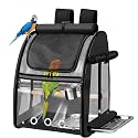 Bird Carrier Bag with Indestructible Stainless Steel Mesh, Bird Travel Cage with Stand, Easy to Clean Backpack for Parrot, Portable Bird Travel Bag, Black