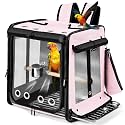 Bird Carrier with Seat Belt for Car Travel, Bird Backpack Carrier with Indestructible Stainless Steel Mesh, Large Bird Carrier Travel Cage, Pink