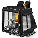 Bird Carrier with Seat Belt for Car Travel, Bird Backpack Carrier with Indestructible Stainless Steel Mesh, Large Bird Carrier Travel Cage, Black
