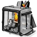 Bird Carrier with Seat Belt for Car Travel, Bird Backpack Carrier with Indestructible Stainless Steel Mesh, Large Bird Carrier Travel Cage, Grey