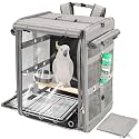 Bird Carrier Travel Cage, Cockatoo Carrier, Parrot Travel Backpack with Unbreakable Stainless Steel Mesh, Perch, Water Bottle and Food Bowl, X-Large Grey