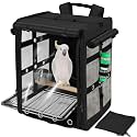 Bird Carrier Travel Cage, Cockatoo Carrier, Parrot Travel Backpack with Unbreakable Stainless Steel Mesh, Perch, Water Bottle and Food Bowl, X-Large Black