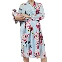 SUFEINI Maternity Robe and Matching Baby Swaddle Blanket Set, Mommy Robe with Receiving Blanket Girls Boys Sleepwear