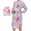 SUFEINI Maternity Robe and Matching Baby Swaddle Blanket Set, Mommy Robe with Receiving Blanket Girls Boys Sleepwear