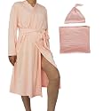SUFEINI Maternity Robe and Matching Baby Swaddle Blanket Set, Mommy Robe with Receiving Blanket Girls Boys Sleepwear