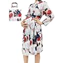 SUFEINI Maternity Robe and Matching Baby Swaddle Blanket Set, Mommy Robe with Receiving Blanket Girls Boys Sleepwear