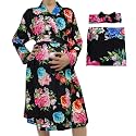 SUFEINI Maternity Robe and Matching Baby Swaddle Blanket Set, Mommy Robe with Receiving Blanket Girls Boys Sleepwear