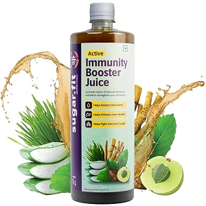 sugarfit active immunity booster for adults - tulsi giloy amla juice zero added sugar with 12 potent herbs with neem ashwagandha aloe vera 1l