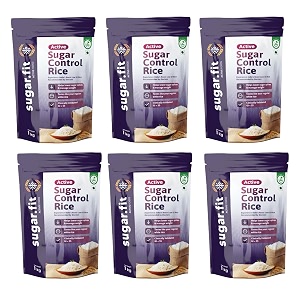 sugarfit active sugar control rice 1kg - pack of 6 sona masoori rice full grain raw rice clinically certified low gi rice for diabetic 100  natural pesticide free supports healthy blood sugar levels