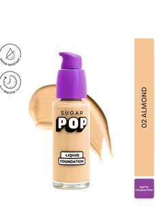 sugar pop liquid foundation - 02 almond  water resistant  super matte  full coverage foundation